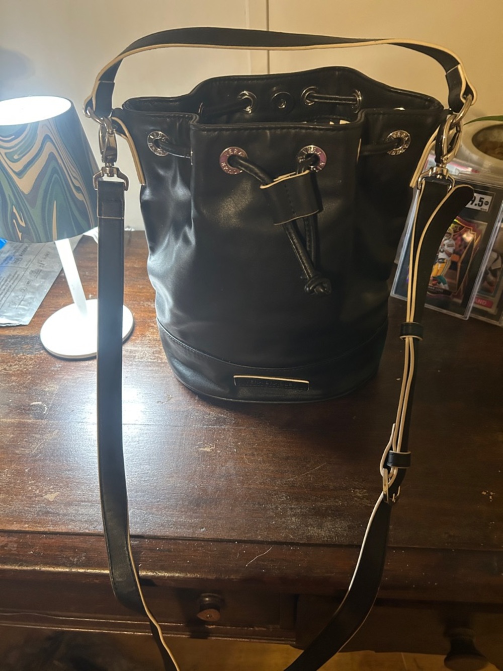 Vera Bradley Black Bucket Shoulder Bag with Cream Trim